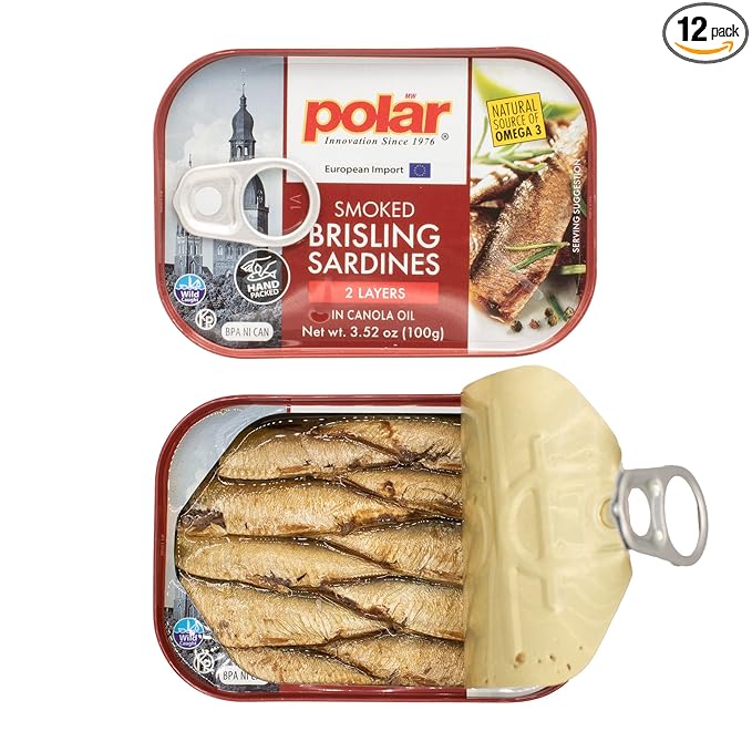 MW Polar Smoked Brisling Sardines in Canola Oil, 3.52 oz Can, Wild Caught (Pack of 12)