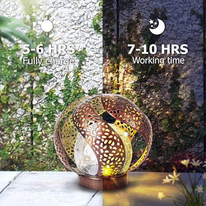 Solar Lights Outdoor - Ramadan Decor for Outside Garden, Hollow Light With Glass Globe, Lantern