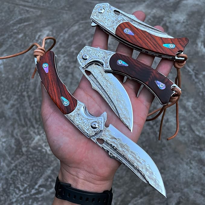 Handmade knife Japanese VG10 Damascus Steel Folding Knife,Rosewood Liner Lock Handle,EDC Pocket