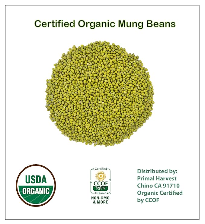 Whole dried Organic Mung Beans aka 'Green Gram' 'Maash' 'Moong' Prewashed Clean Ready to Cook non
