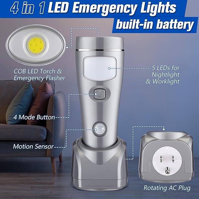 Enhon 6 Pack 4 in 1 LED Emergency Lights for Home Power Failure, Rechargeable Plug in Flashlight