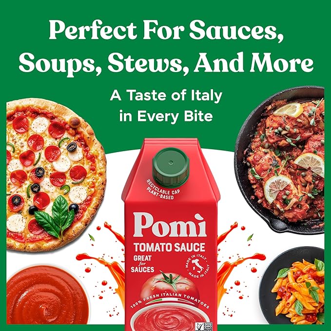 Pomì Tomato Sauce 17.64oz (Pack of 12) - Creamy, Velvety Italian Sauce with a Touch of Salt, No