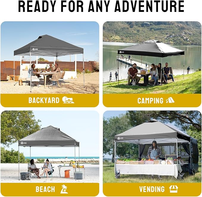CROWN SHADES 10x10 Pop Up Canopy - Beach Tent with One Push Setup - Easy Outdoor Sun Shade Shelter