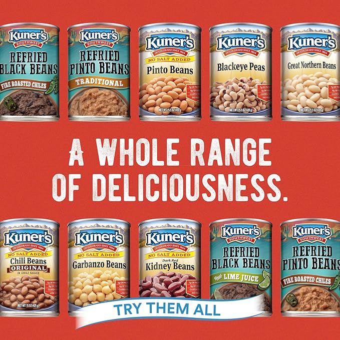 Kuner's No Salt Added Canned Black Beans, Plant Protein and Fiber, Gluten Free, Vegan, Fat Free, 12