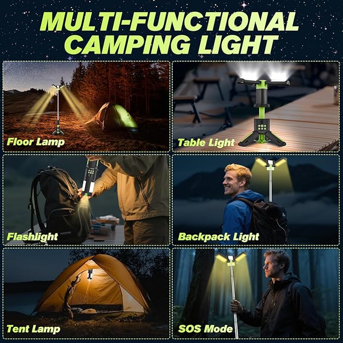 Portable Camping Lights with Stand, 5000LM Rechargeable LED Flashlight, 9 Color Modes, Collapsible