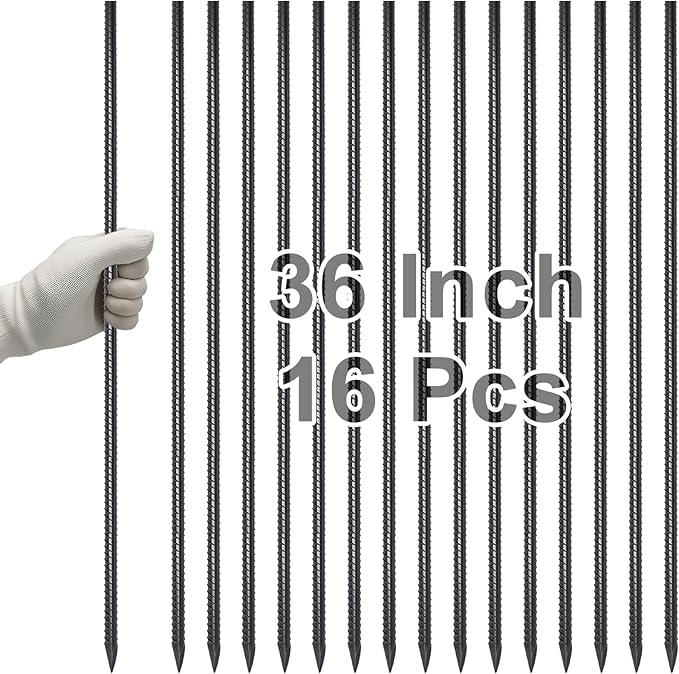 VVOKGO Rebar Stakes 36 Inch 16-Pack Concrete Form Stakes Heavy Duty Straight Ground Anchors, 3/8"