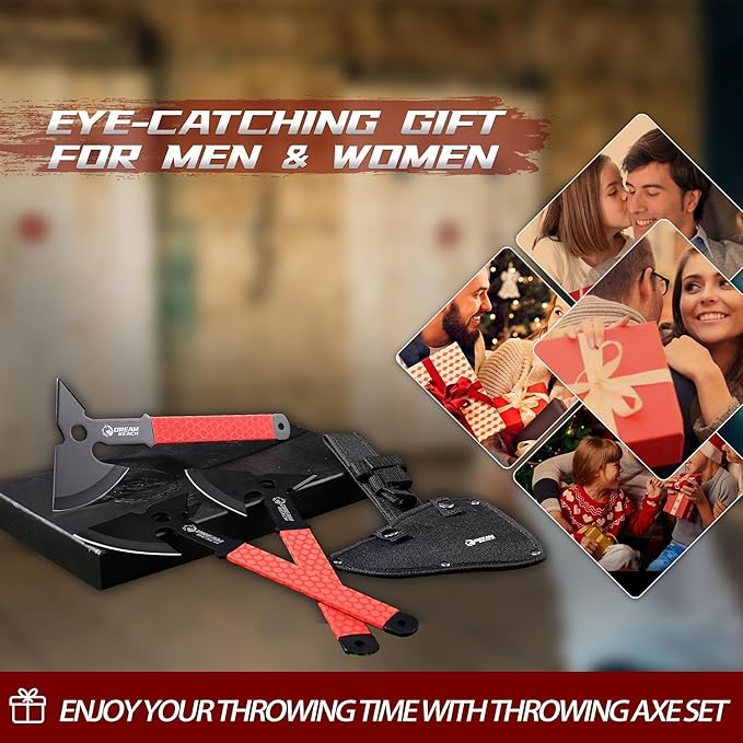 Dream Reach Throwing Axe Set - 3PCS Full Tang Throwing Hatchets with TPR Rubber Sleeve and
