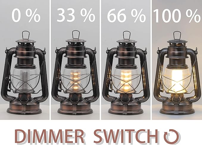 YAKii LED Vintage Lantern Metal Hanging Hurricane 12 LED Dimmer Switch Warm White Battery Operated