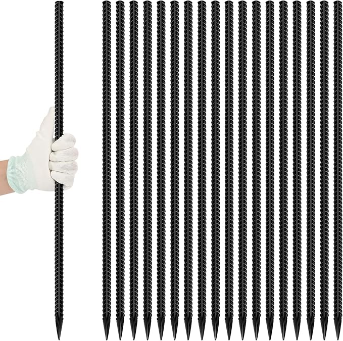 24 inches Straight Rebar Stakes 18-Pack Ground Stake Heavy Duty Metal Steel Spikes for Gardening
