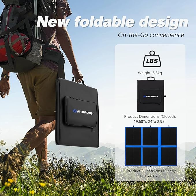 ATEM POWER 200W Portable Solar Panel, Foldable Solar Panel HPBC Chip, 20A MPPT Charger Controller