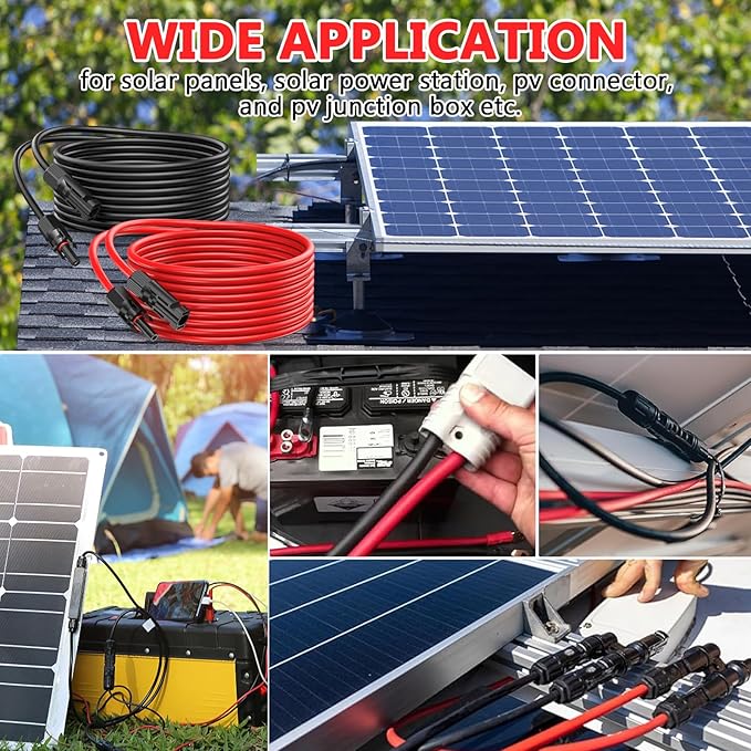 2x100 Feet Solar Panel Extension Cable, 10AWG Solar Cable with Female and Male Waterproof