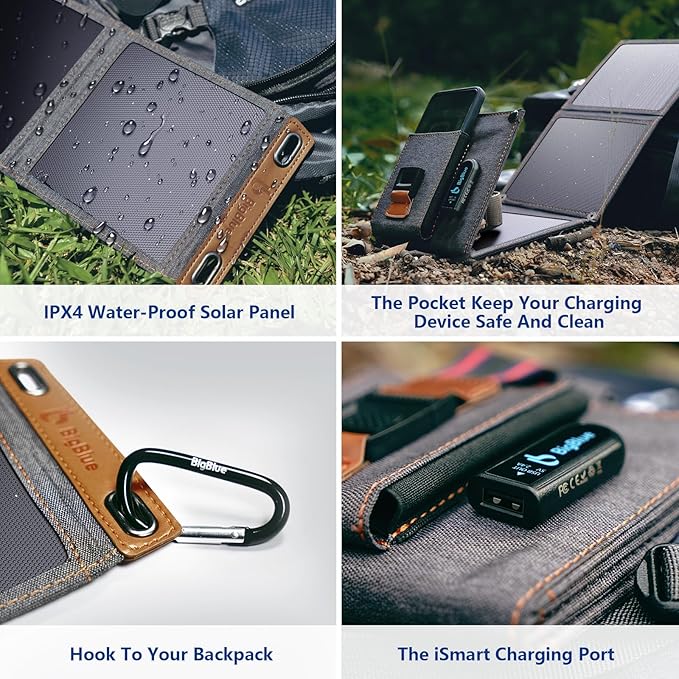 [Upgraded Tiny Solar Charger] BigBlue 14W SunPower Solar Panels with USB-A Port(5V/2.4A Max), IPX4