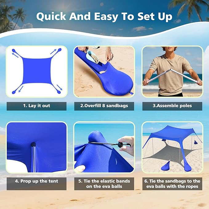 2PM SPORTS Beach Tent Canopy with UPF50+ UV Protection, Outdoor Large Beach Sun Shade Shelter for