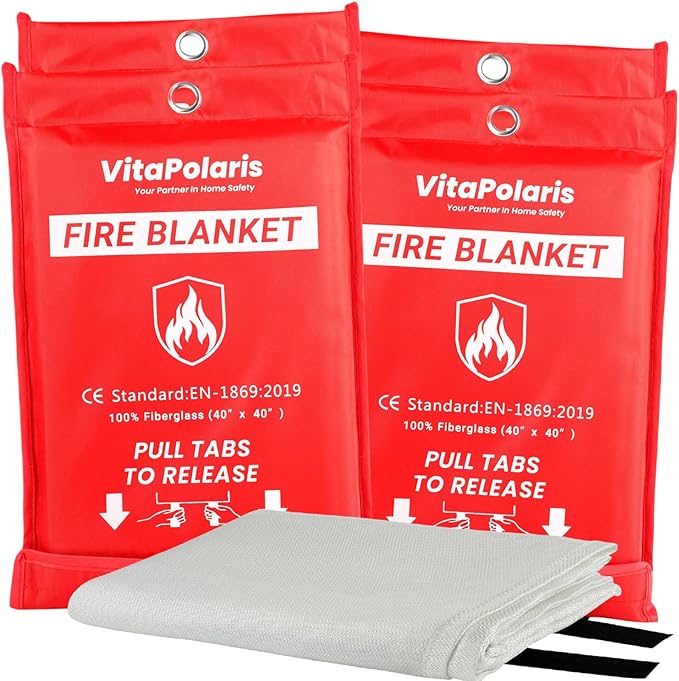 Heavy-Duty Emergency Fire Blanket, 4 Pack ??Fireproof Fiberglass Blanket for Kitchen, Home, Car