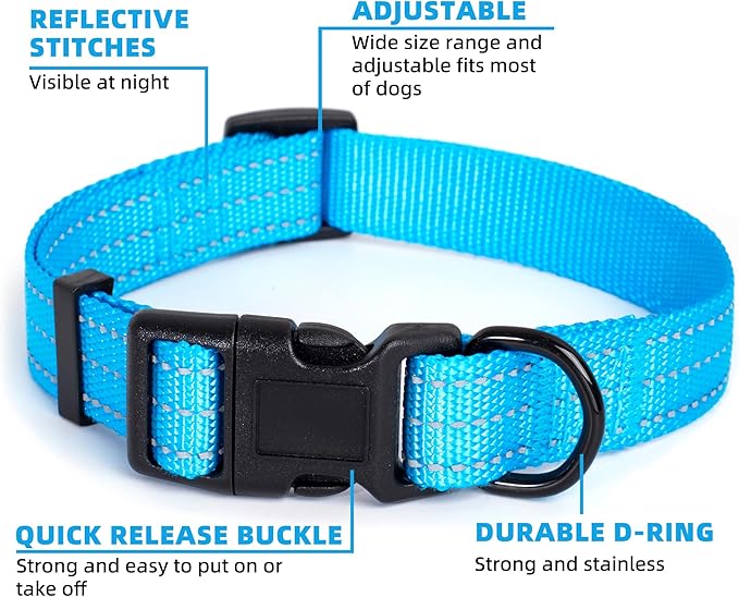 Mile High Life Dog Collar | Nylon Reflective Dog Collars | Light Weight Puppy Collars | Dark Blue
