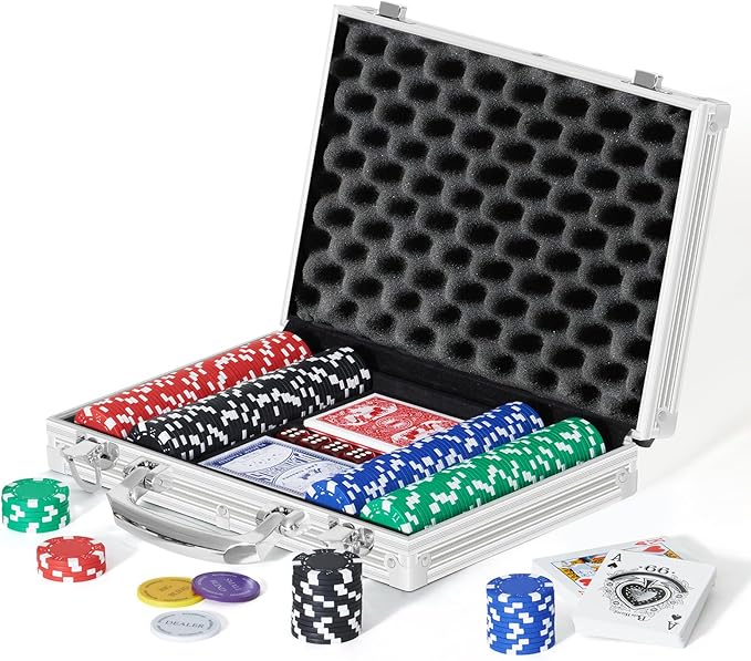 Boyzhood Poker Chips,200Pcs Poker Set with Aluminum Travel Case,11.5 Gram Poker Chips Set for Texas