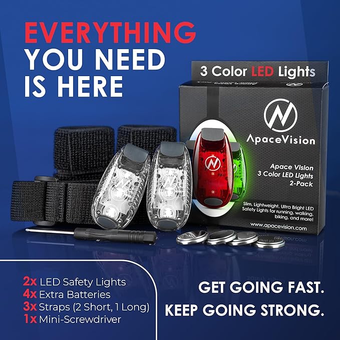 LED Safety Light (2 Pack) - Clip On Strobe/Running Lights for Runners, Dog, Bike, Walking, Boat