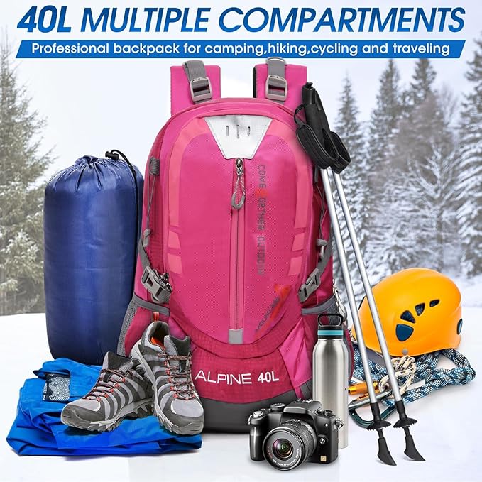 Hiking Backpack Camping 40L Outdoor Daypack Lightweight Travel Backpack with Rain Cover for Women