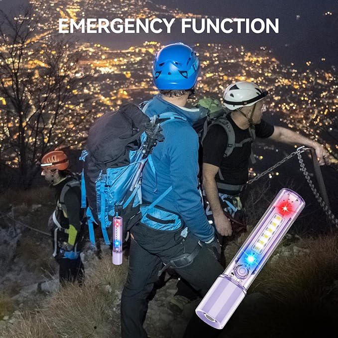 VAVOFO Purple LED EDC Flashlight - USB-C Rechargeable, Waterproof, Zoom Focus, 3 Modes, Red & Blue