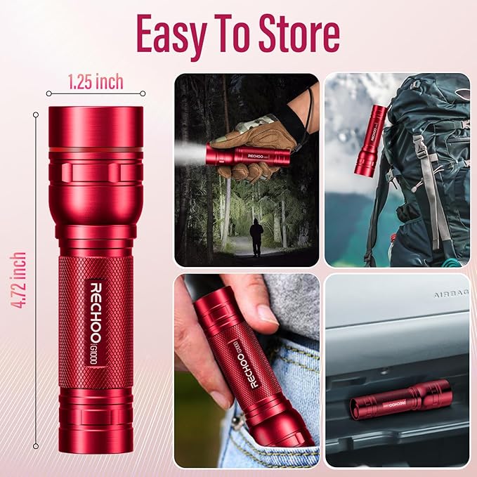 RECHOO Rechargeable Flashlights High Lumens, G1000 Super Bright Flash Light, Small Zoomable LED