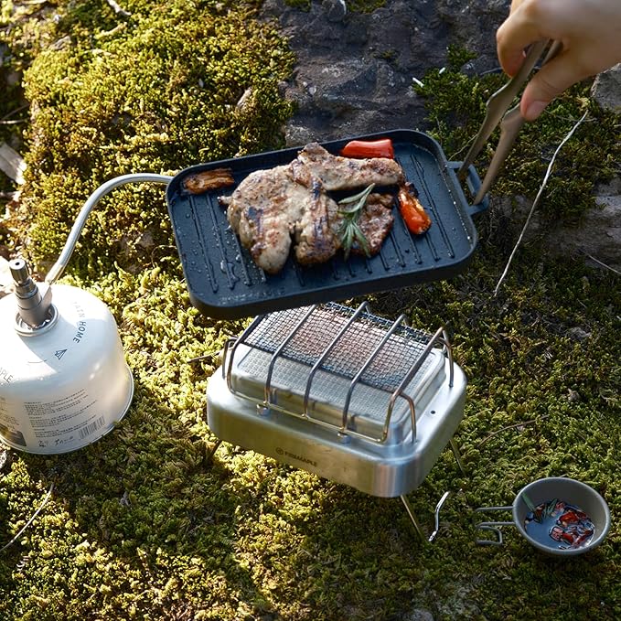 Fire Maple Compact Aluminium Alloy Mini Griddle Set with Stainless Steel Tongs - Portable Heating