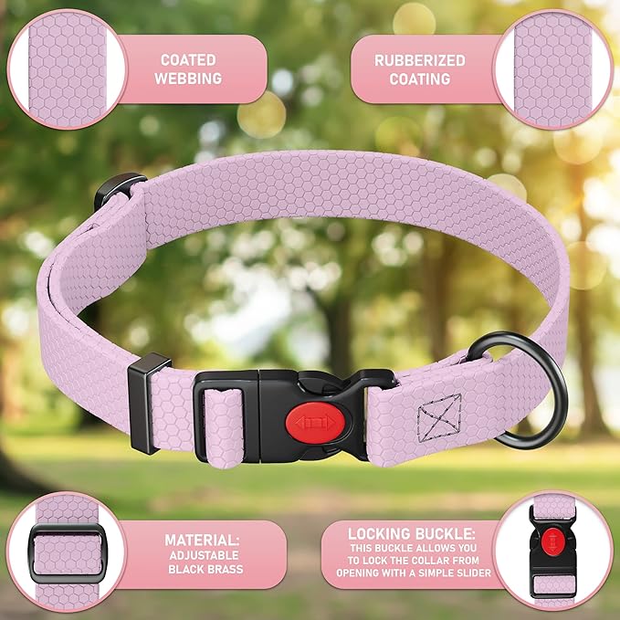 Adjustable Dog Collar with QR Code Dog Tag ID Attached - Made in USA - Honeycomb Waterproof Heavy