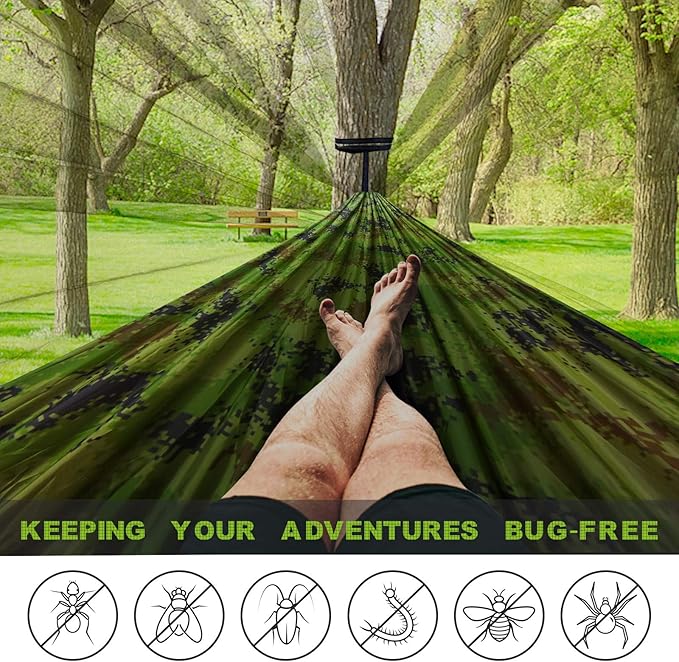 Camping Hammock with Net,Travel Portable Lightweight Hammocks with Tree Straps and Solid D-Shape
