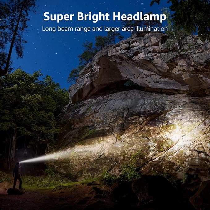 Lighting Ever LED Headlamp Rechargeable 2 Packs - Super Bright Head Lamp with 5 Modes for Camping &