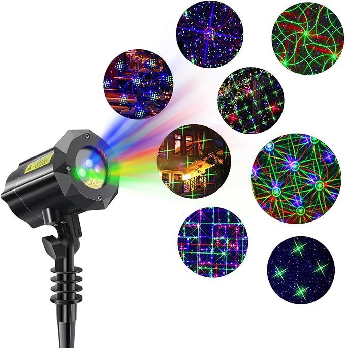 Poeland 8 Patterns Christmas Laser Projector Lights, Outdoor Garden Decorative Lights with Remote