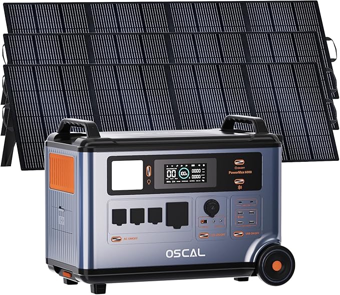 OSCAL PowerMax 6000 Solar Generator with 3×200W, 120V/240V Split Phase Voltage 6000W AC Outlets