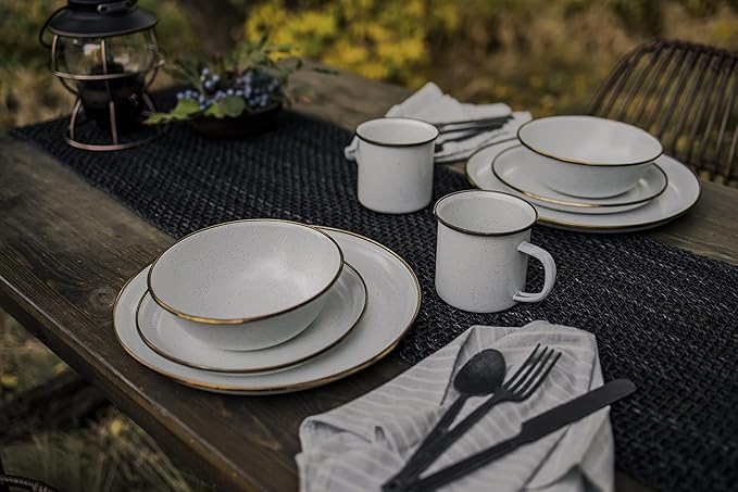 Barebones Enamel Deep Plate - Set of 2 Dinner Plates - Hand-Finished Baked Stainless Steel Trim