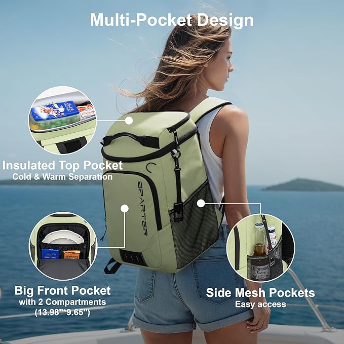 SPARTER Backpack Cooler Insulated Leak Proof 33/49 Cans, 2 Insulated Compartments Thermal Bag