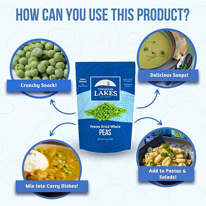 Thousand Lakes Freeze Dried Vegetables - Whole Peas 2-pack 3.5 ounces (7.0 ounces total) | No Salt