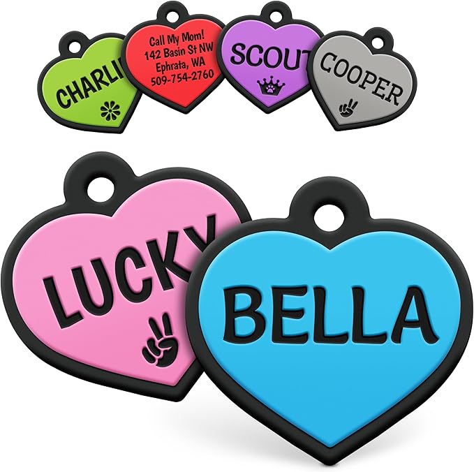 GoTags Silicone Dog Tags, Soundless Pet Tag, Personalized Silent Tag Engraved for Pets with Cute