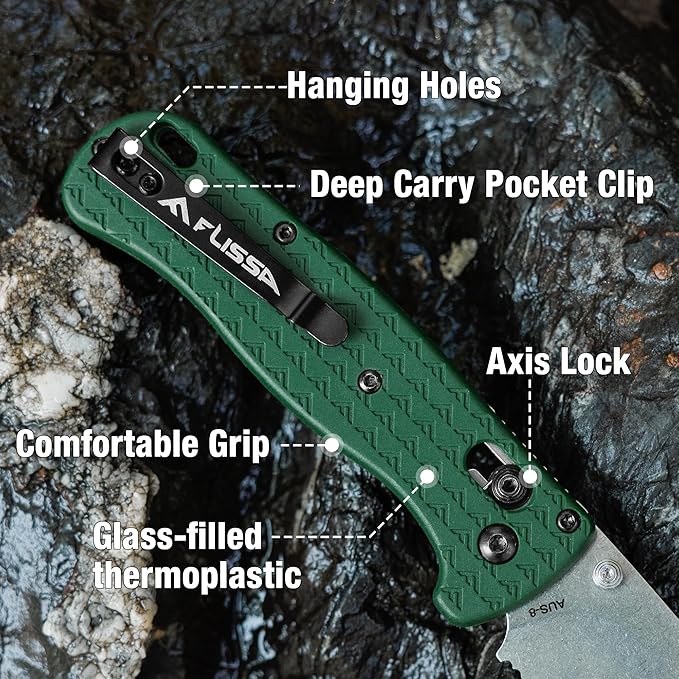 FLISSA 4.5" Folding Pocket Knife, Lightweight EDC Pocket Knife with Axis Lock, 3.2" AUS-8 Steel