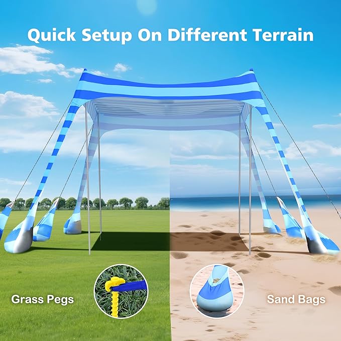 2PM SPORTS Beach Tent Canopy with UPF50+ UV Protection, Outdoor Large Beach Sun Shade Shelter for