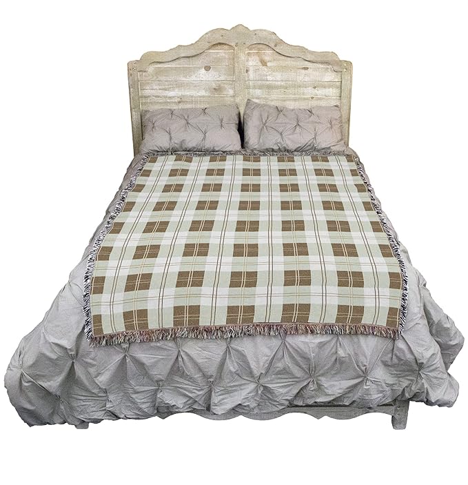 Soft Greyish Grey Plaid Blanket - Gift Tapestry Throw Woven from Cotton - Made in The USA (72x54)