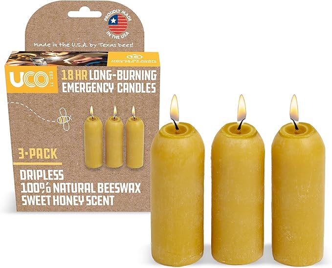 UCO 12-Hour Natural Beeswax Long-Burning Candles for UCO Candle Lanterns and Emergency