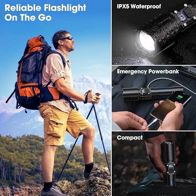 EDC Flashlights 2000 High Lumens Rechargeable - Long Beam Small Pocket LED Tactical Flashlight with