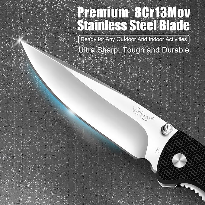 Vickay Pocket Knife for Men, Folding Knife with Clip, 3.74-inch 8Cr13MoV Steel Blade, G10 Handle