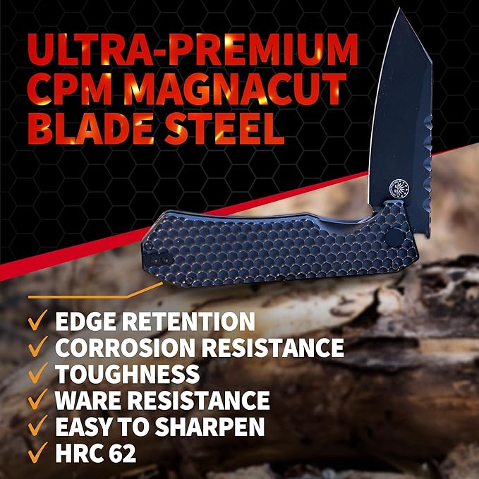 Off-Grid Knives - MAMBA V3, Large EDC Knife with MagnaCut Blade Steel, Titanium Scales and