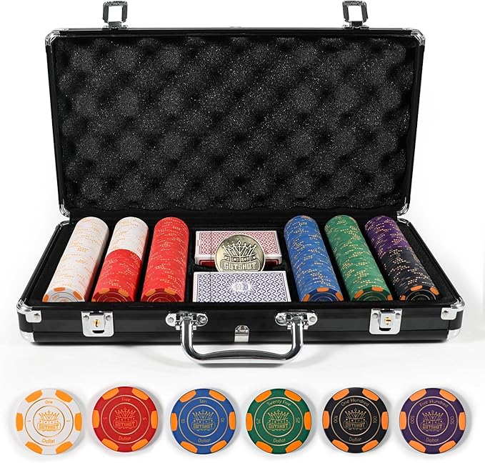 GUTSHOT Foldable Poker Table for 10 Players with 10 Chairs and Poker Chips Set - Premium