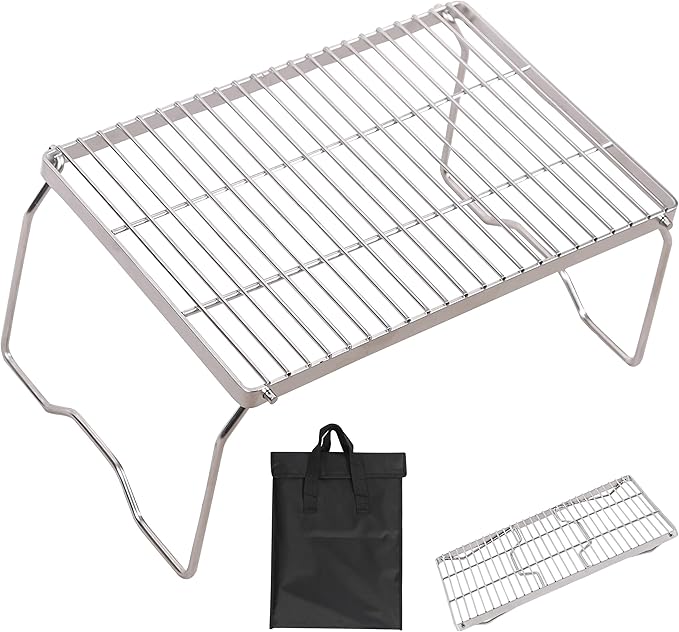 REDCAMP 17" Large Folding Campfire Grill 304 Stainless Steel Grate, Heavy Duty Portable Camping