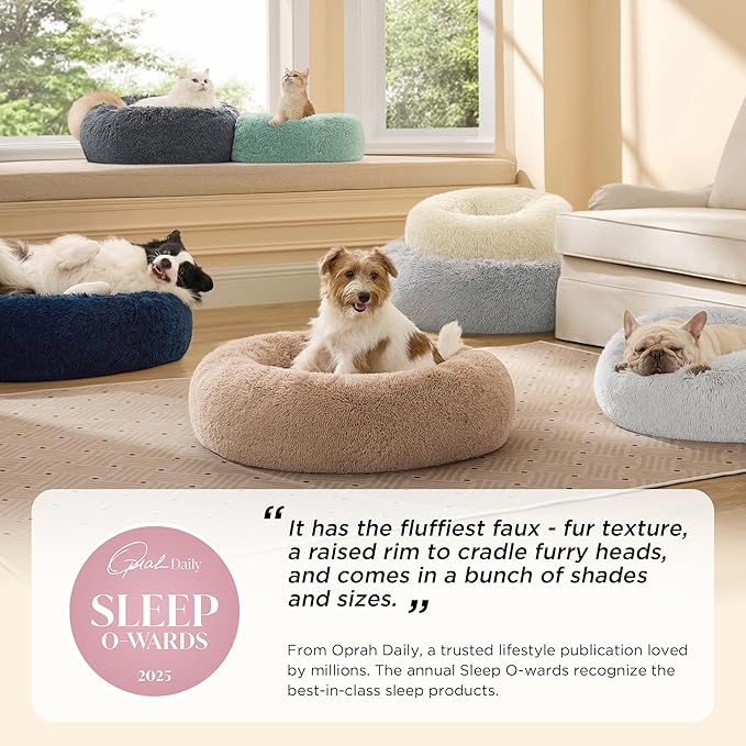 Bedsure Calming Dog Bed Medium Size Dog - Donut Washable Medium Pet Bed, 30 inches Anti-Slip Round