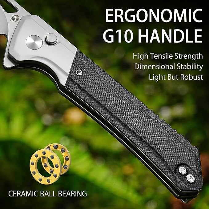 NedFoss ELF II Pocket Knife, 3.3" 14C28N Blade Button Lock EDC Knife with G10 Handle, Flipper Open