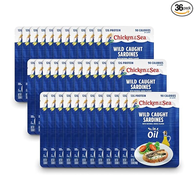 Chicken of the Sea Sardines in Oil, 3.53 oz. Packets (Pack of 36), Wild Caught Sardines