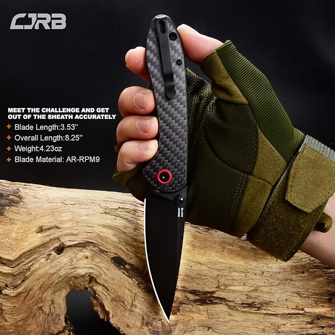 CJRB CUTLERY Folding Knife Feldspar(J1912) AR-RPM9 Powder Steel Black PVD Blade Carbon fiber Handle