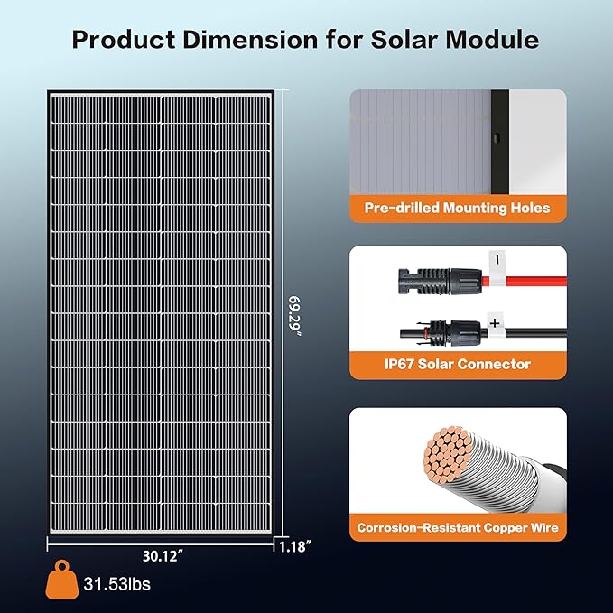 300 Watt Solar Panels, N-Type 16BB 2PCS 300W Bifacial Solar Panel, 25% High Efficiency Solar Module