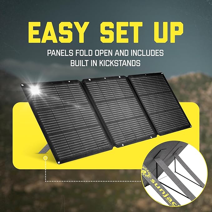 SunJack 120W Foldable Portable Solar Panel Charger with Kickstands, MC4/PD60 USB-C/USB-A, ETFE
