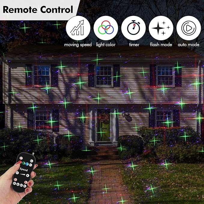 Poeland 8 Patterns Christmas Laser Projector Lights, Outdoor Garden Decorative Lights with Remote